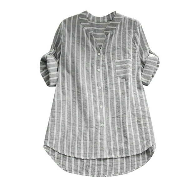 Blusa informal con estampado de rayas y cuello en V suelta a la moda de verano para mujer Fridja hj3662