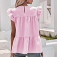 thumbnail image 7 of Summer Saving Wycnly Womens Shirts Fashion Ruffle Sleeve Loose Pleates Swing Tops Summer Short Sleeve Crewneck Ladies Striped Print Tops and Blouses Pink XL, 7 of 7