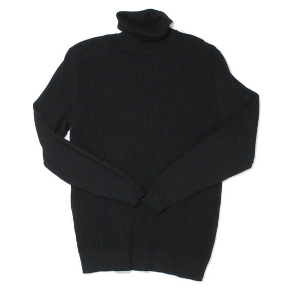 Club Room Men’s Textured Cotton Turtleneck Sweater, Deep Black, Medium