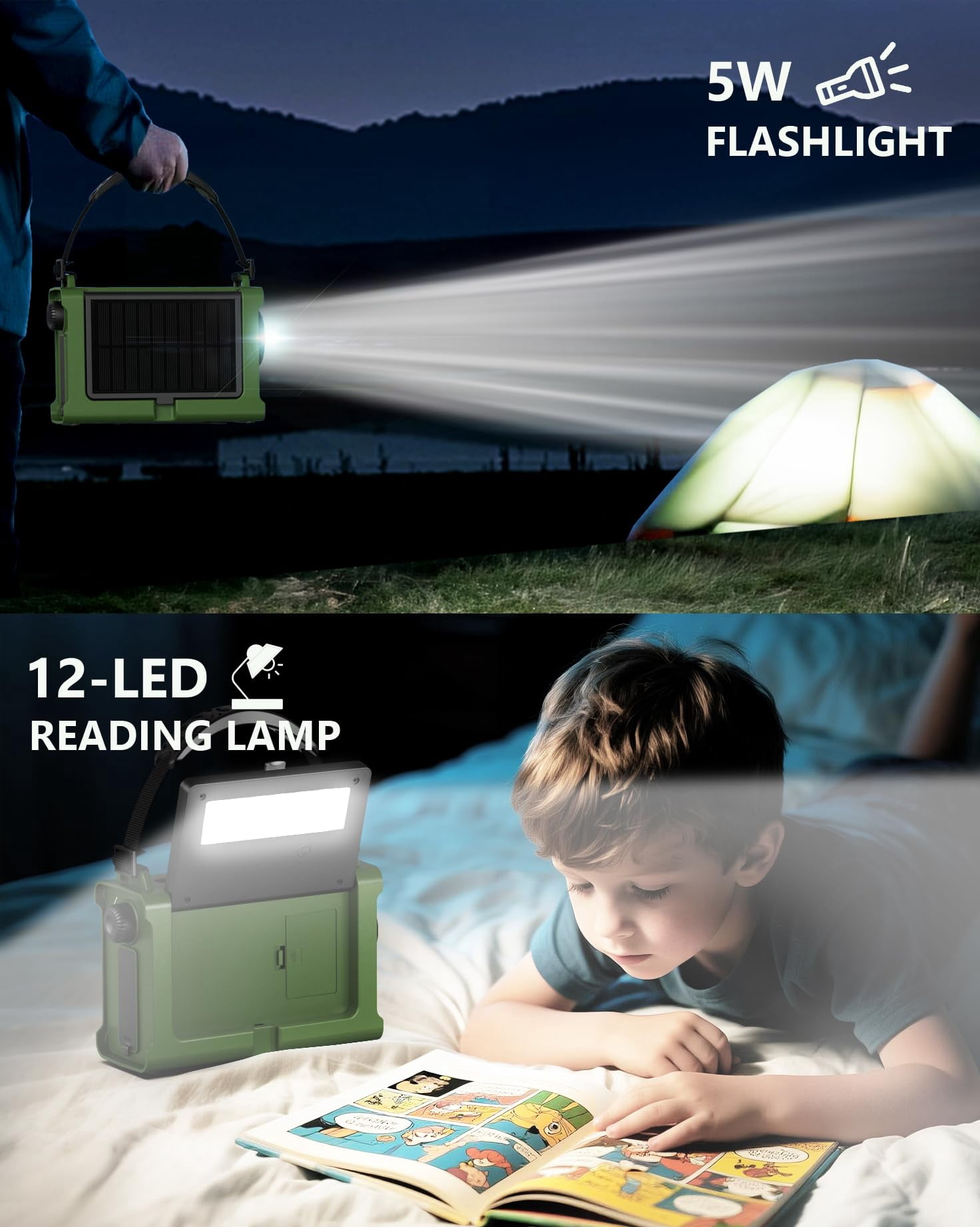 Emergency Weather Radio With Large Solar Panel  Efficient Hand Crank & Real 12000mah | Am/fm/noaa Bands Led Flashlight Reading Lamp Sos Alarm Phone For Camping Emergencies