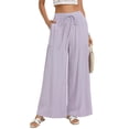 thumbnail image 2 of Women's Cotton Linen Palazzo Pants Smocked High Waist Wide Leg Trousers Casual Loose Tiered Flowy Slacks with Pockets for Beach Yoga, 2 of 3