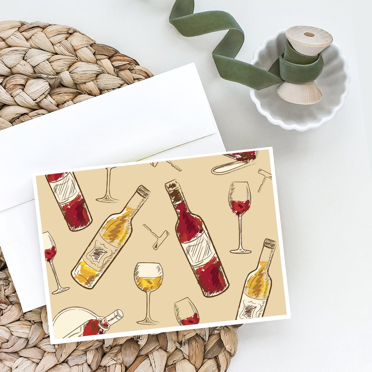 Red and White Wine Greeting Cards and Envelopes Pack of 8