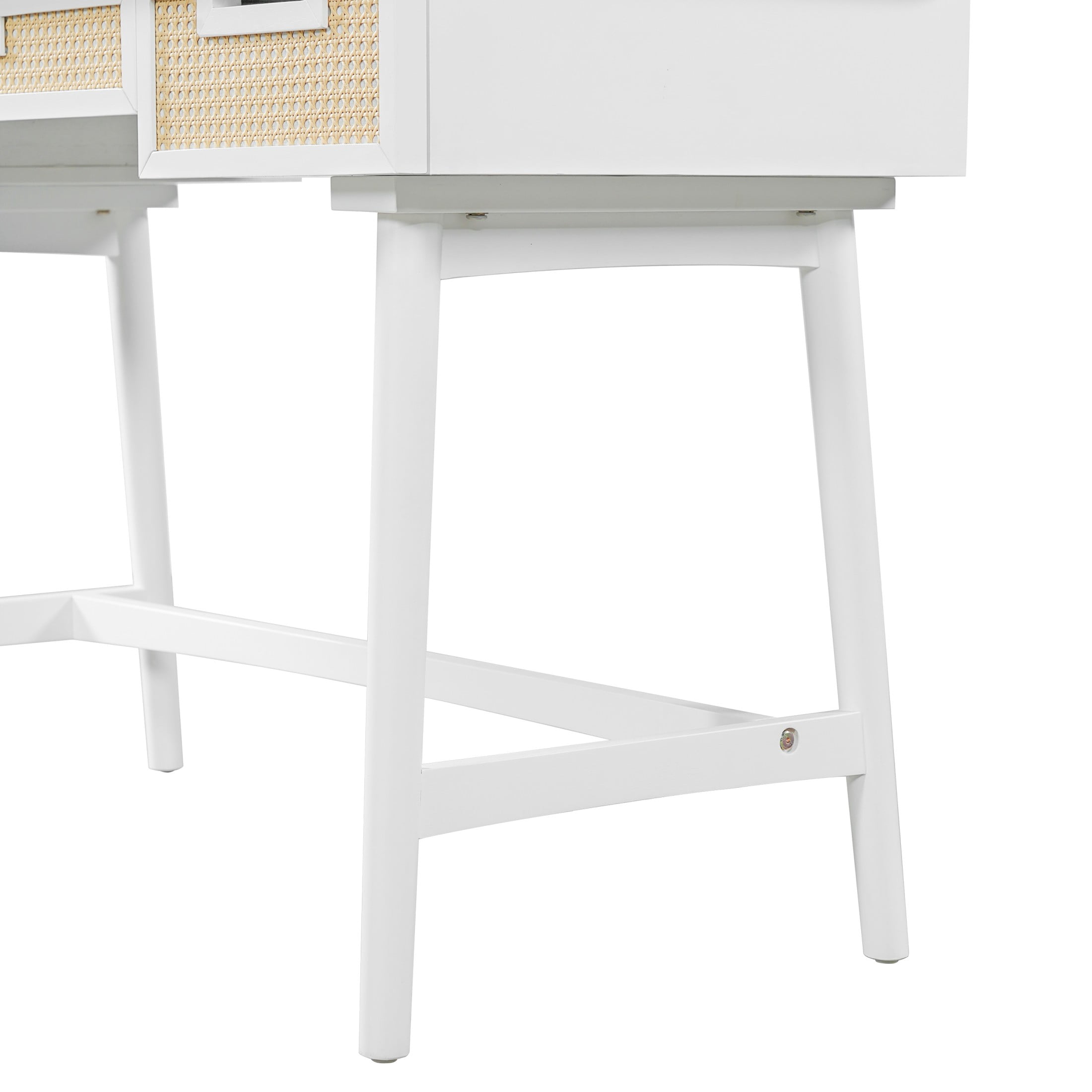 Christopher Knight Home 51" Writing Desk with 3 Rattan Drawers, Wood Vanity Workstation, White