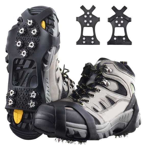 Walk Traction Ice Cleat Spikes Crampons with 10 Spikes Snow Grips Stretch Footwear Traction for Walking, Jogging, Climbing, Hiking on Snow and Ice