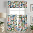 thumbnail image 2 of Boho Garden Party Floral Navy Kitchen Curtains | 3 Pc Rod Pocket Set | 36" Tier Curtains | Cute Farmhouse Cafe Curtains for Holiday Decor, 2 of 6