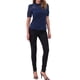 thumbnail image 2 of Top de encaje floral INSPIRE CHIC para mujeres con cuello alto, mangas cortas abullonadas y elegante blusa de encaje XL azul oscuro, 2 of 6