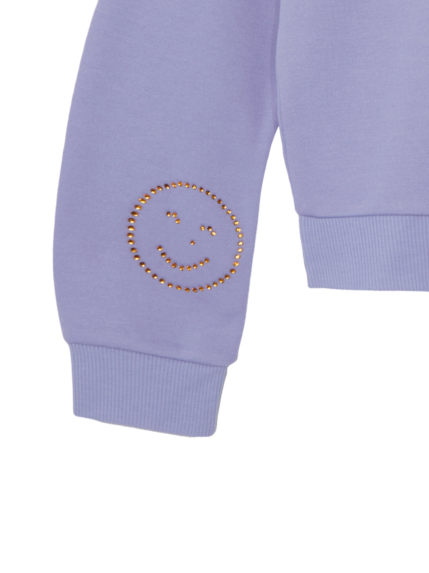 Planet Gold Girls' Rhinestone Smiley Face Embellished Fleece Hoodie and Pant, 2-Piece Set, Sizes 4-18