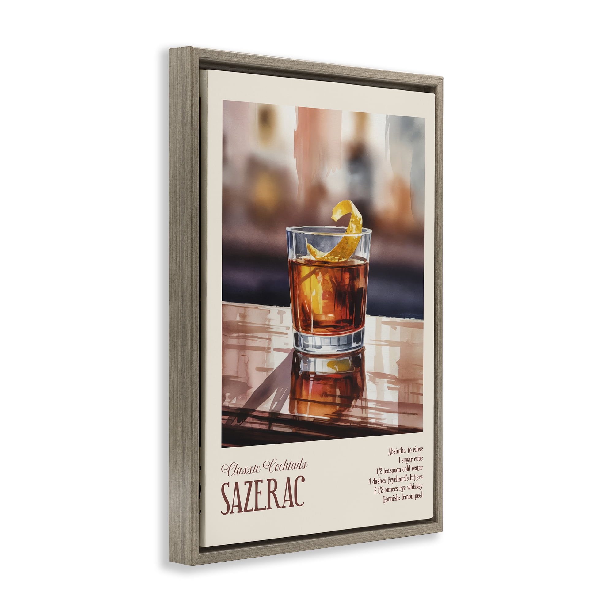 Stupell Industries Sazerac on Reflective Surface Brown Framed Floater Canvas Wall Art, design by Andreas Magnusson