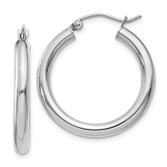 14k White Gold 3mm Round Hoop Earrings