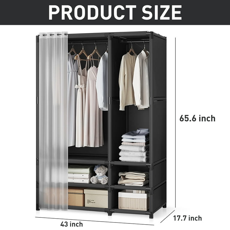 BRC Black Portable Closet with 2 Hanging Areas 4 Shelves and Curtain Walmart