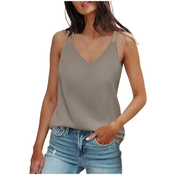 Camisetas sin mangas con cuello en V para mujer para el verano: camisola de satén de seda sin mangas con tirantes ajustables, diseño estampado, corte ajustado para combinar con otras prendas o para
