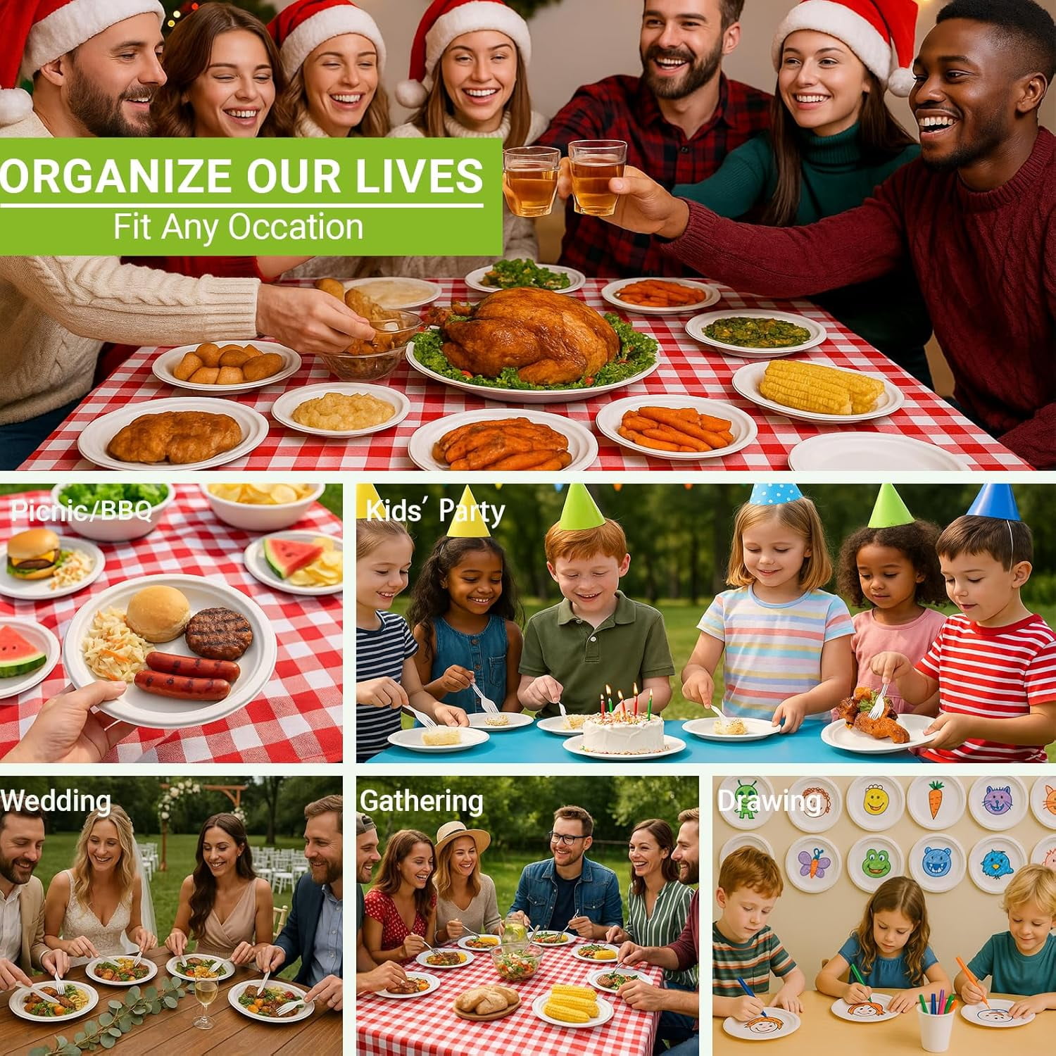 BN-LINK 125 Pack Disposable Paper Plates, 10’’ 100% Compostable Heavy Duty Plates, Eco-Friendly Biodegradable Sugarcane Fibers, for Parties, Picnics, BBQs, White