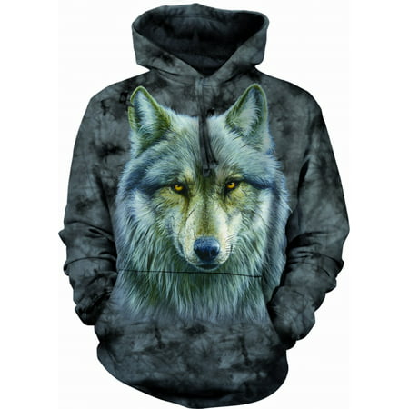WARRIOR WOLF Large Wolves Hooded Sweatshirt Gray/Blue Adult Men's Women's Long Sleeve Hooded Sweatshirt