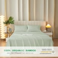 thumbnail image 6 of Bamboo Bed Sheets for King Size Bed 4-Piece Silky Soft Cooling Sheet Set with 15" Deep Pocket Fitted Sheet, Flat Sheet and Pillowcase, Green, 6 of 7