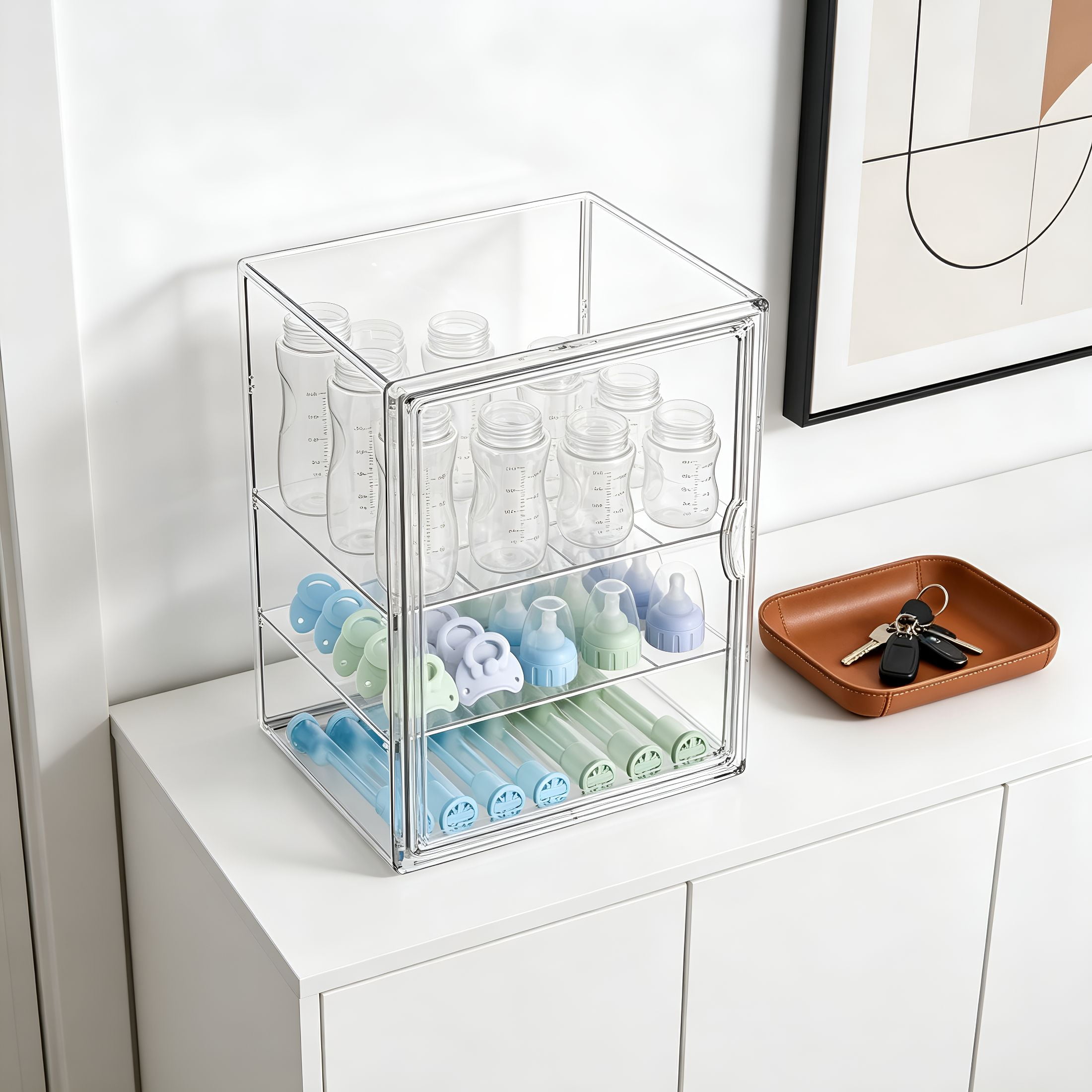 ACDANC Baby Bottle Storage Organizer for Countertop,X-Large Clear Bottle Organizer,Baby Bottle Storage Organizer for Bottles,Nipples,Pump Parts & Food Jars,Nursery Cabinet,Kitchen Pantry