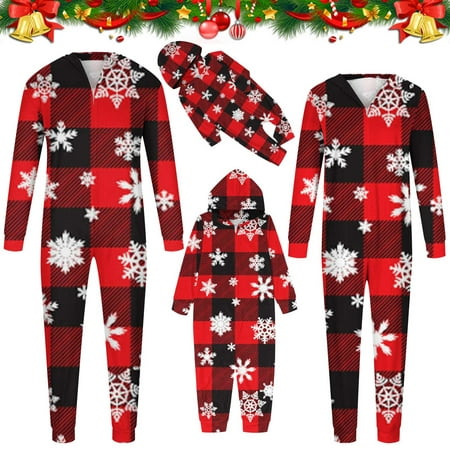 

Matching Christmas Onesies Pajamas for Family Vacation Cute Print One-Piece Pajamas Xmas Hooded Sleepwear Nightwear