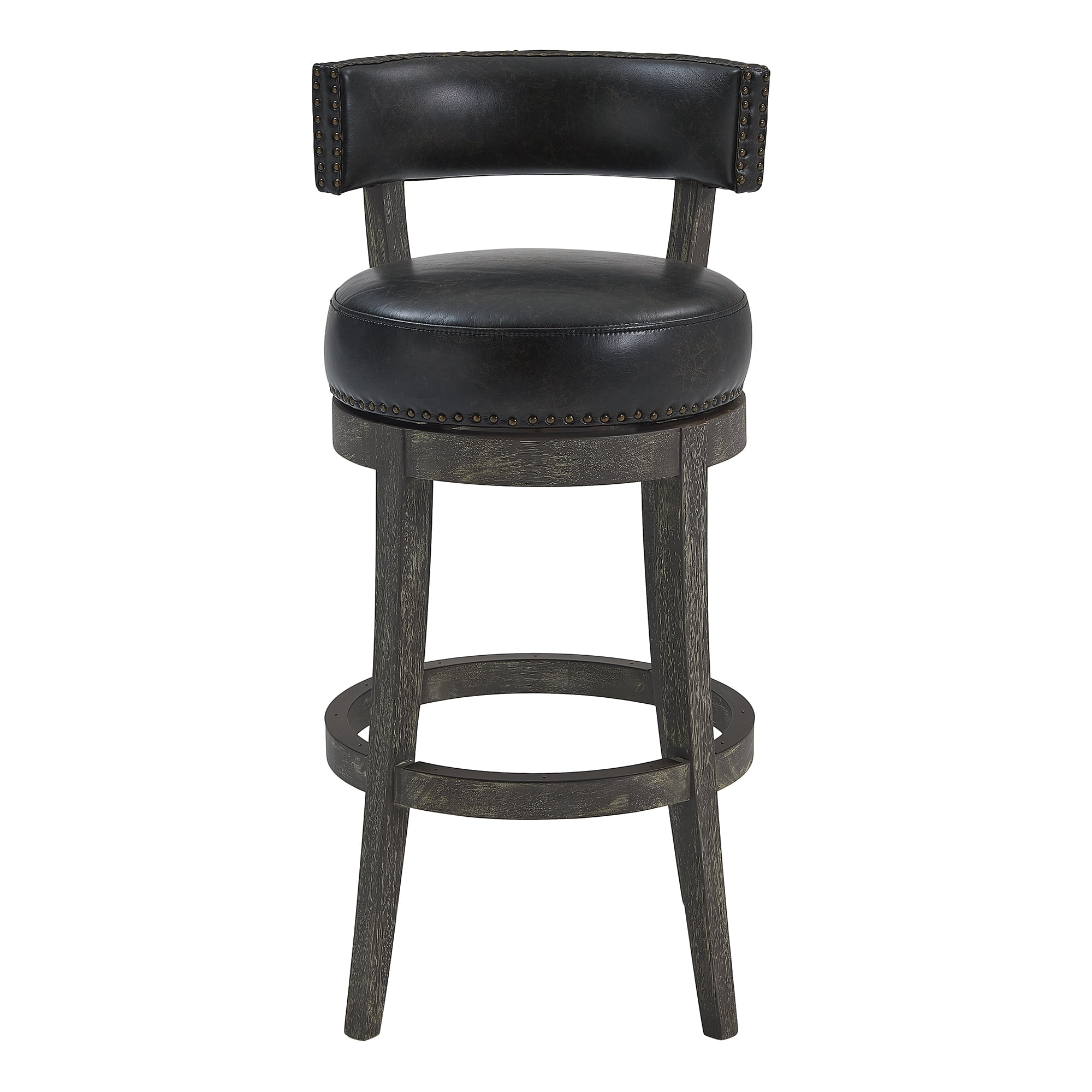 Flint 26" Counter Wood Swivel Height Barstool in American Grey Finish with Onyx Faux Leather