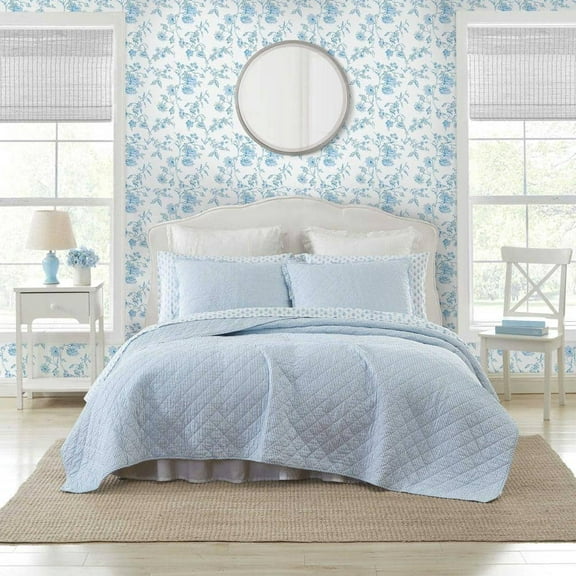 Oxford 3-Piece Blue Reversible 100% Cotton King Quilt Set