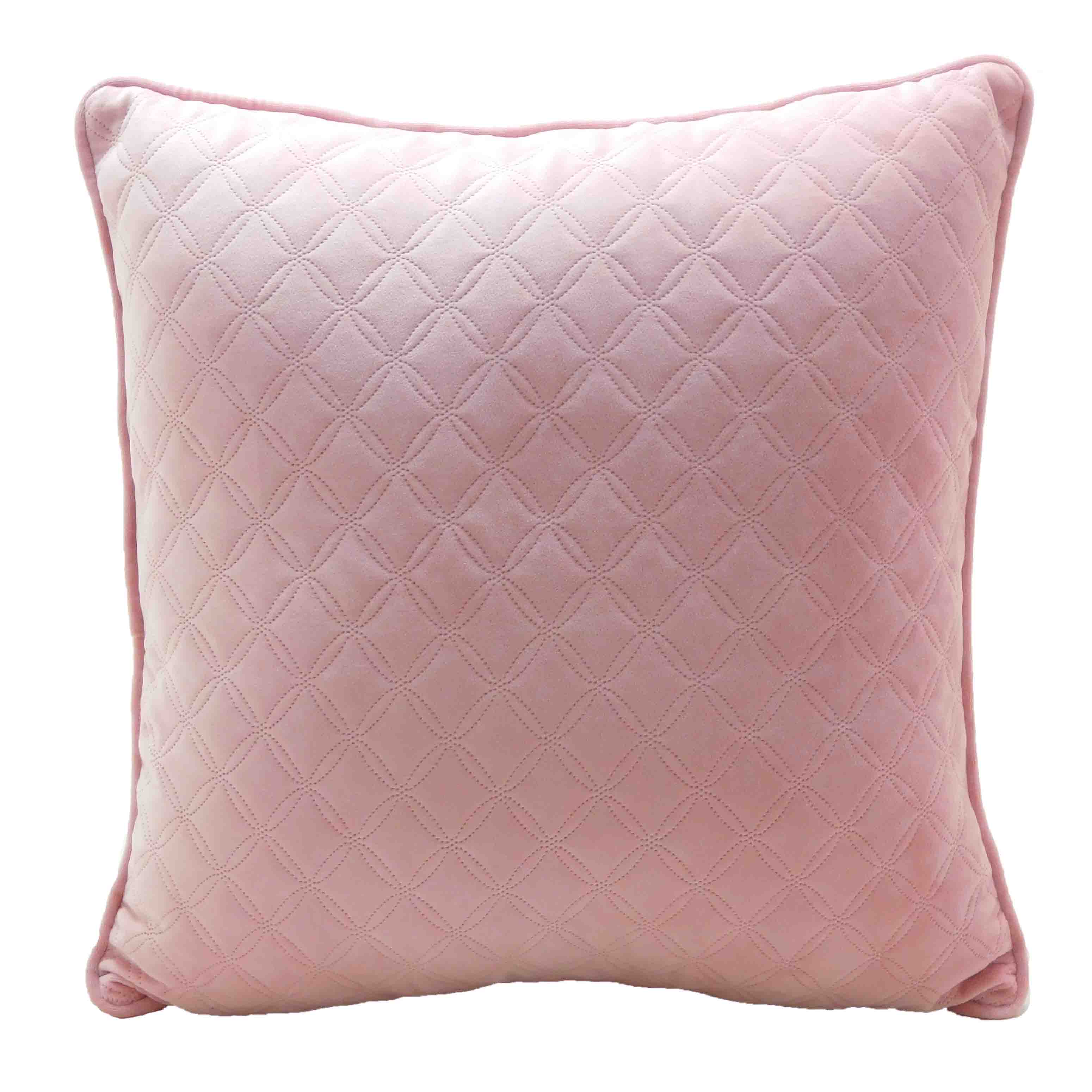 Better Homes & Gardens Quilted Velvet Decorative Square Throw Pillows, 19" x 19", Pack of 2, Petal Pink