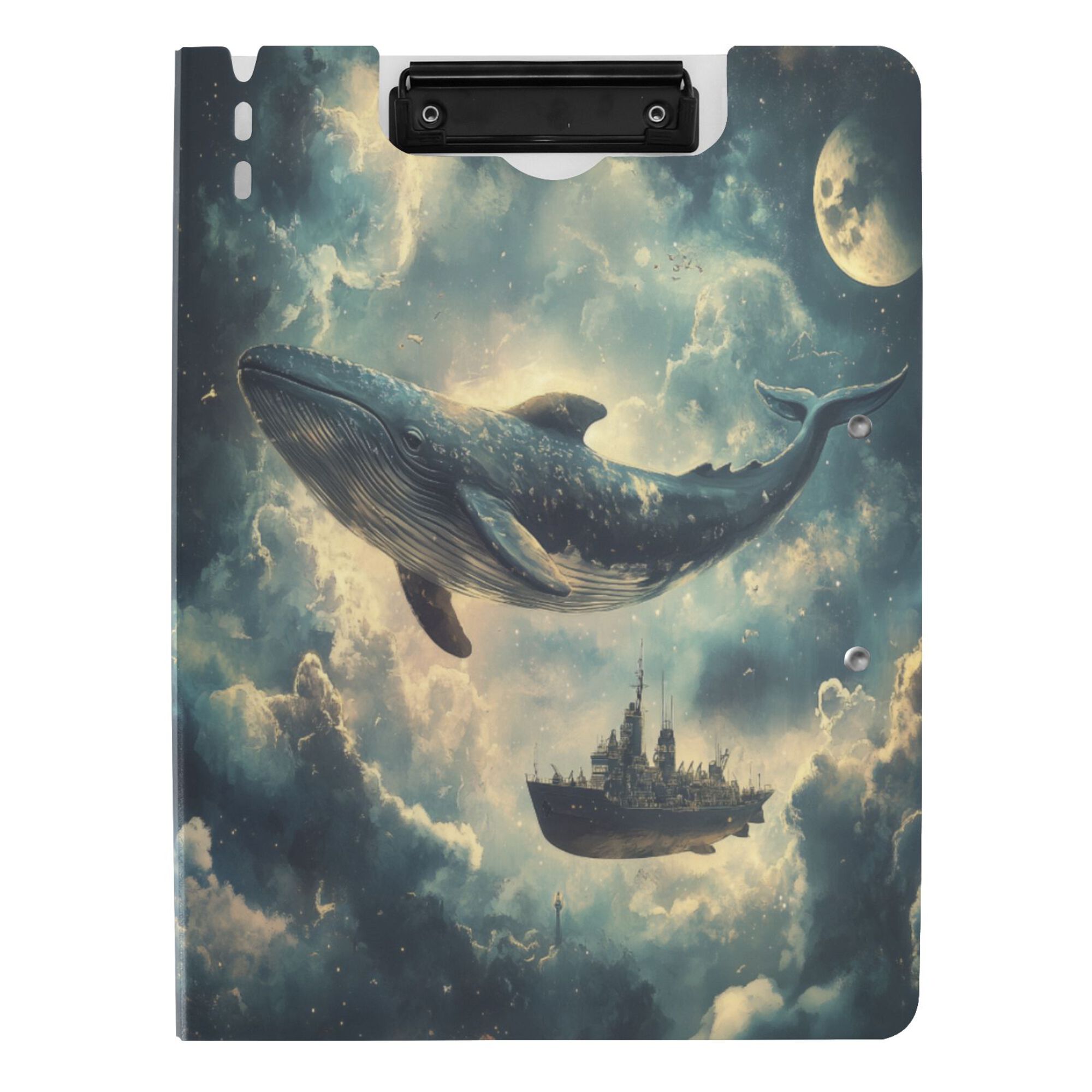 FORMRS A4 Clipboard Folder with Pen Holder Horizontal Foldable School Office Binder, Beige Floating Whale
