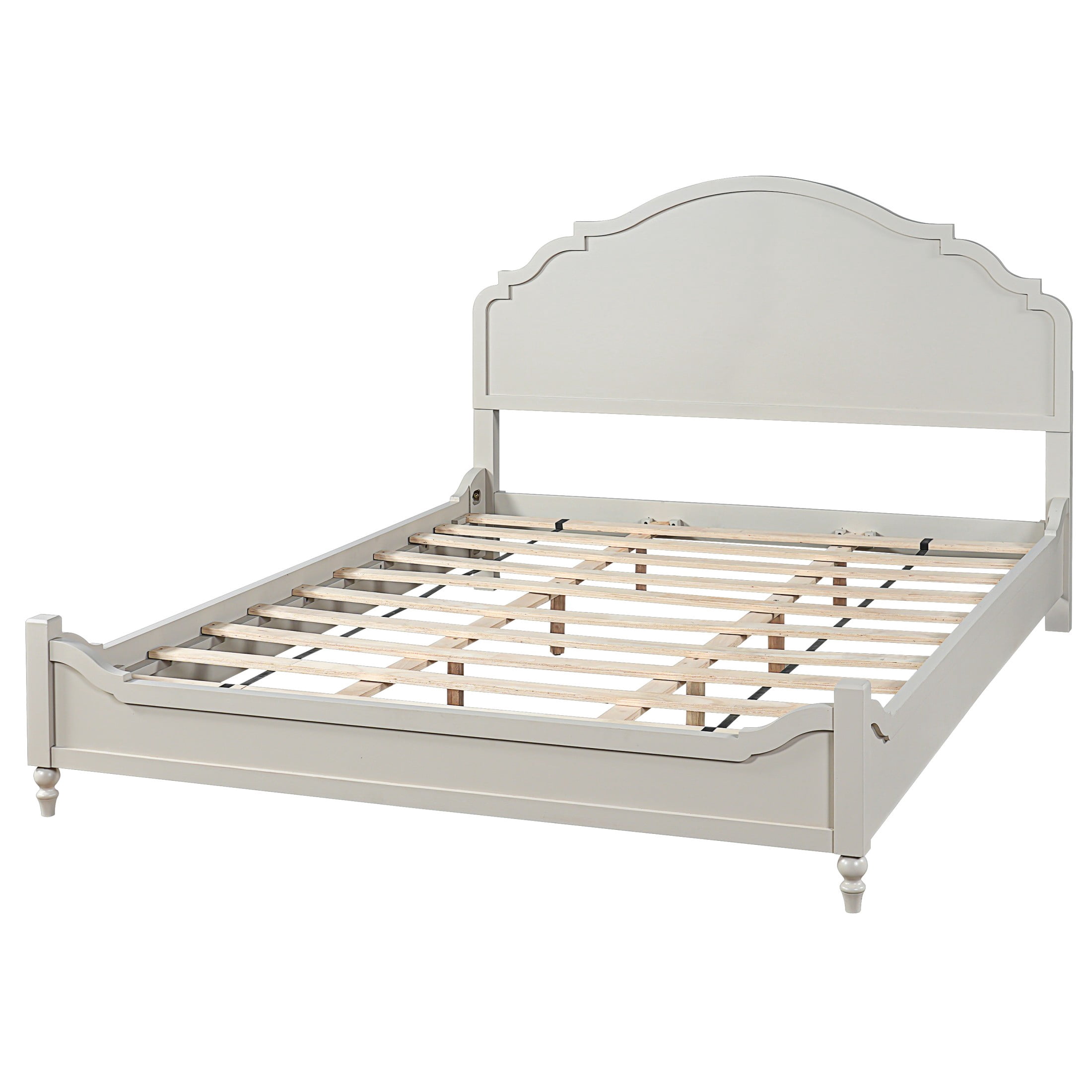 Christopher Knight Home Farmhouse King Wood Platform Bed with Curved Headboard, Turned Legs, White