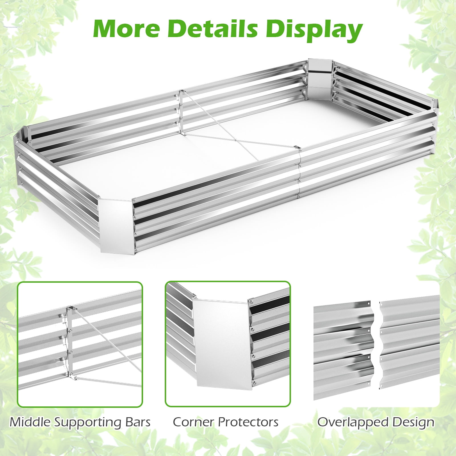 Gymax 8 x 4 x 1FT Galvanized Raised Garden Bed Heavy-Duty Elevated Rectangle Plant Box