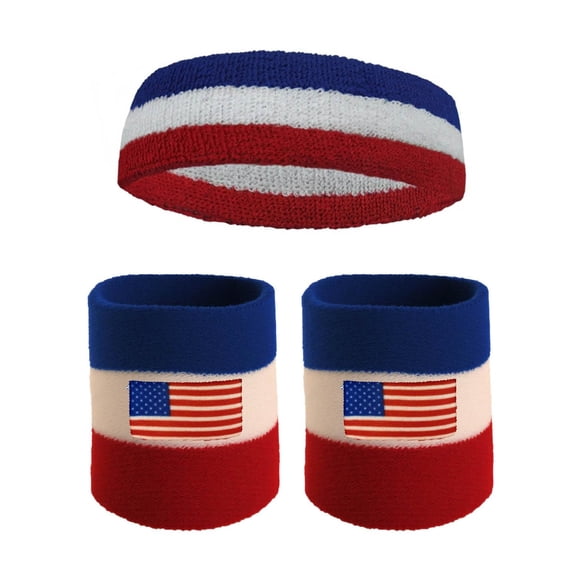 COUVER Country Flag Headband and Wristbands Set USA 3 Pieces (3 Count)