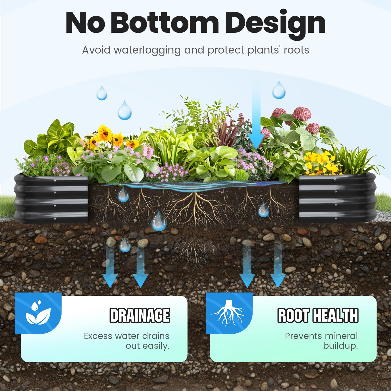 Quictent 2PCS 8x4x1ft Galvanized Raised Garden Bed Kit, Oval Large Metal Planting Box for Vegetables Outdoor Double Strengthened by Vertical Bar and Crossbar with Liner, Dark Grey