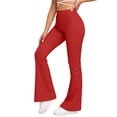 thumbnail image 2 of hoksml Women's High Waist Flare Pants, Solid Color Stretch Yoga Pants with Back Zipper, 2 of 8