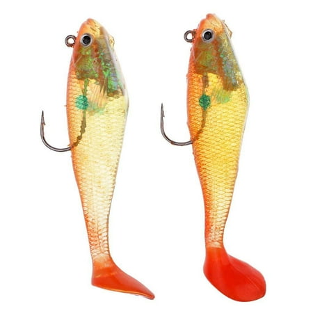 2pcs T Tail 3d Eye Soft Baits Lead Fishing Lures Minnow Lures Swimbaits Hook