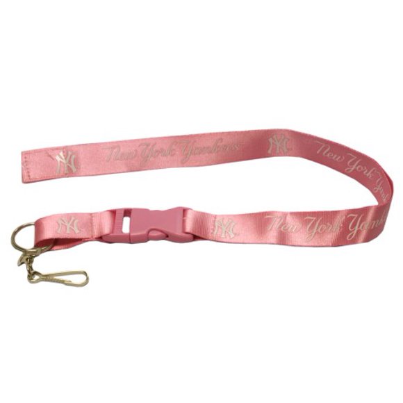 New York Yankees Cap Logo Pink Lanyard With Safety Fastener