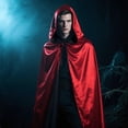 thumbnail image 5 of Fabrcox Halloween Holiday Full Length Hooded Cape, Unisex Adult Double Sided Reversible Knit Cloak, Black Red Two Tone Garment for Masquerade Christmas Gathering M, 5 of 5