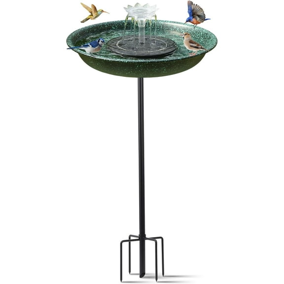 Solar Powered Bird Bath with Fountains for Hummingbirds,Stable Stylish Design with 5-Prong Base Stake Plastic Bird Bath for Outside Lawn Patio Yard Garden