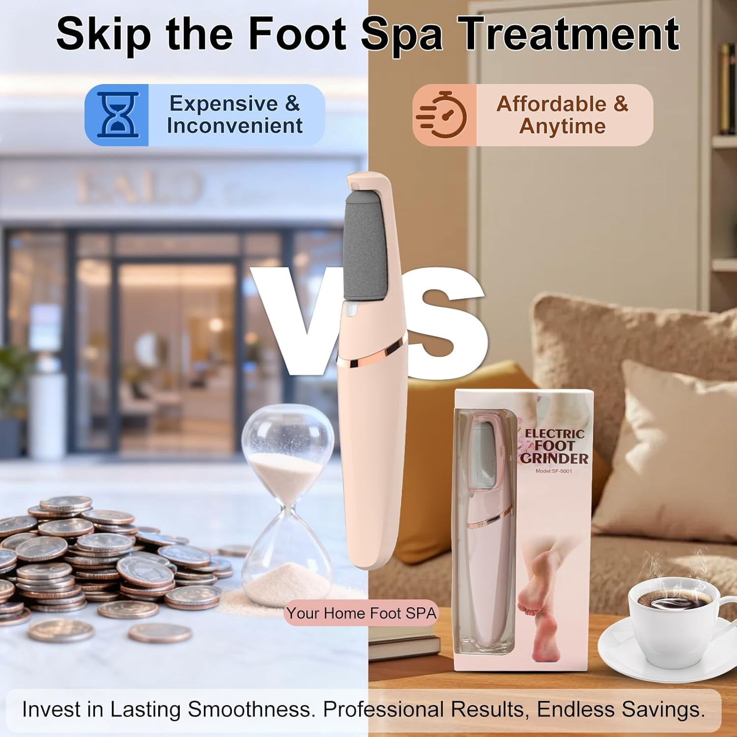 Aorsher Electric Callus Remover with 2 Durable Heads, Rechargeable Professional Cordless Hard Skin Removal for Dry &Dead Cracked Skin, Foot Pedicure Tool for Feet