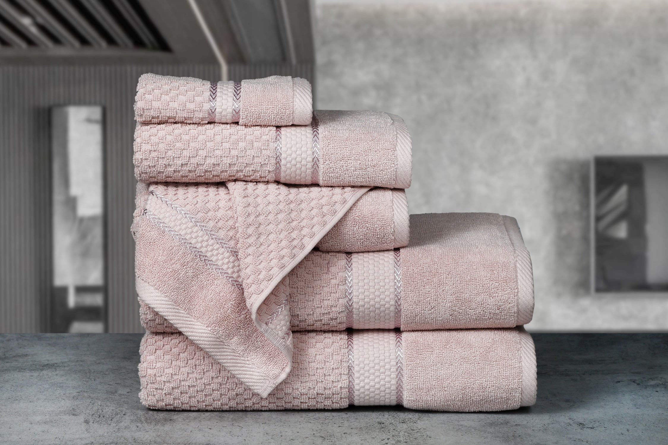 Pink Towels Bathroom Sets, Luxury 6PCS Gift Set,2 Large Bath Towels  30×56, 2 Hand Towels 18×28, 2 Washcloths 13×13, 100% Cotton | Soft |  Quick