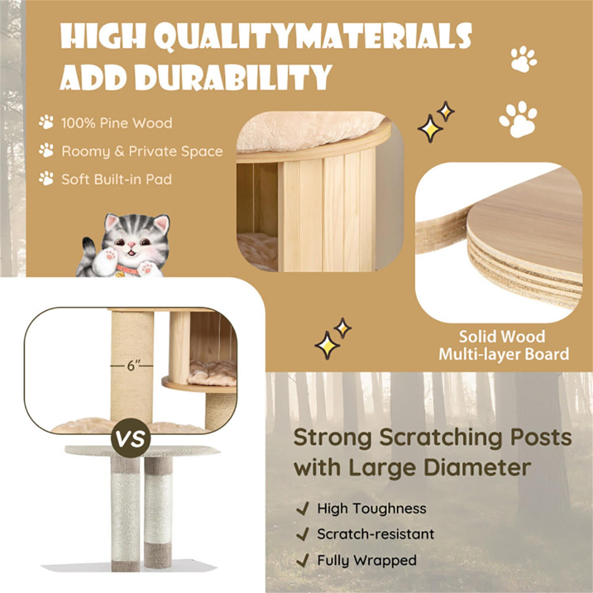 resenkos 75" Modern Cat Tree Tower for Indoor Cats, Large Wood Cat Condo with Scratching Post and Removable Pads for Small Large Cats, Beige