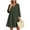 Army Green, variant on Bosfbaoi Linen Dresses for Women V Notch Neck 3/4 Roll Sleeve Loose A‑Line Short Dress with Side Pockets