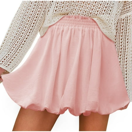 WMTBSRSW Women s Mini Bubble Shorts Solid High Waisted Wide Leg Shorts Loose Casual Comfy Ruffle Bloomers for Women