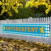 Oktoberfest Banner for Fence Yard Lawn Oktoberfest Sign White and Blue Bavarian Check Flag Oktoberfest Party Decorations and Supplies for Home Party