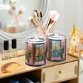 thumbnail image 3 of Yayeee 2 Pack Qtip Holder Bathroom Cotton Swab Canister with Lid Clear Dispenser Set, Green Window Sea, 3 of 6