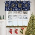 thumbnail image 4 of Valance Curtains for Kitchen Windows Merry Chrismas Golden SnowflakesRod Pocket Valance Winter Snow Blue BackShort Window Curtain Topper for Bedroom Living Room Bathroom 54x18in, 4 of 7