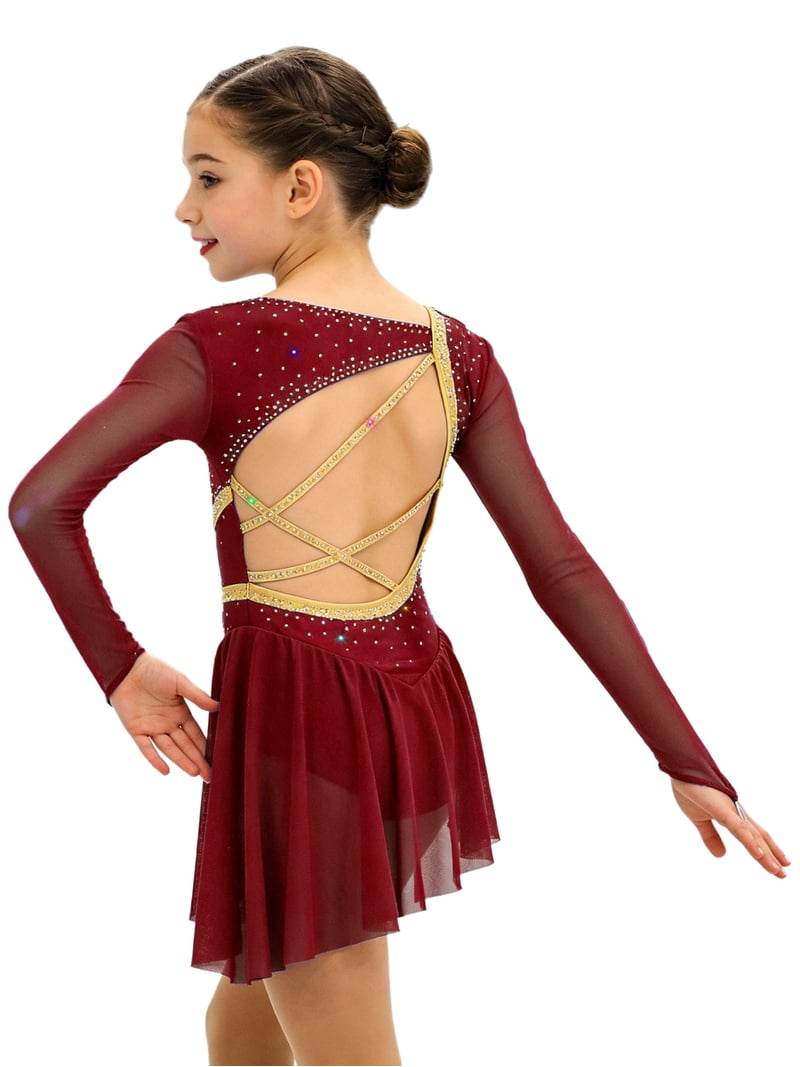 burgundy skating dress Women's Red Sequin Skater Dress With Long Sleeve Burgundy | Extra Small