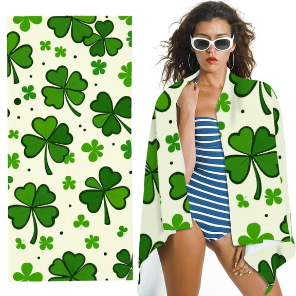 RKSupls Lucky Clover Shamrock Microfiber Beach Towel, Extra Large Quick Dry Lightweight Absorbent Towel for Travel Swimming Camping, Soft Super Absorbent- 30x60 in
