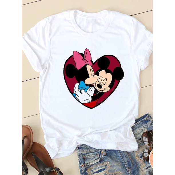 Disney Print Lovely Trend 90s Clothing Mickey Mouse Tee Shirt Casual Fashion Women Cartoon Graphic Short Sleeve T-shirtsXXL Gao Jinjia LED