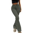 thumbnail image 2 of uublik Women's Jeans High Waisted Pull On Bell Bottom Jeans Trendy Elastic Denim Pants, Army Green, 2 of 6