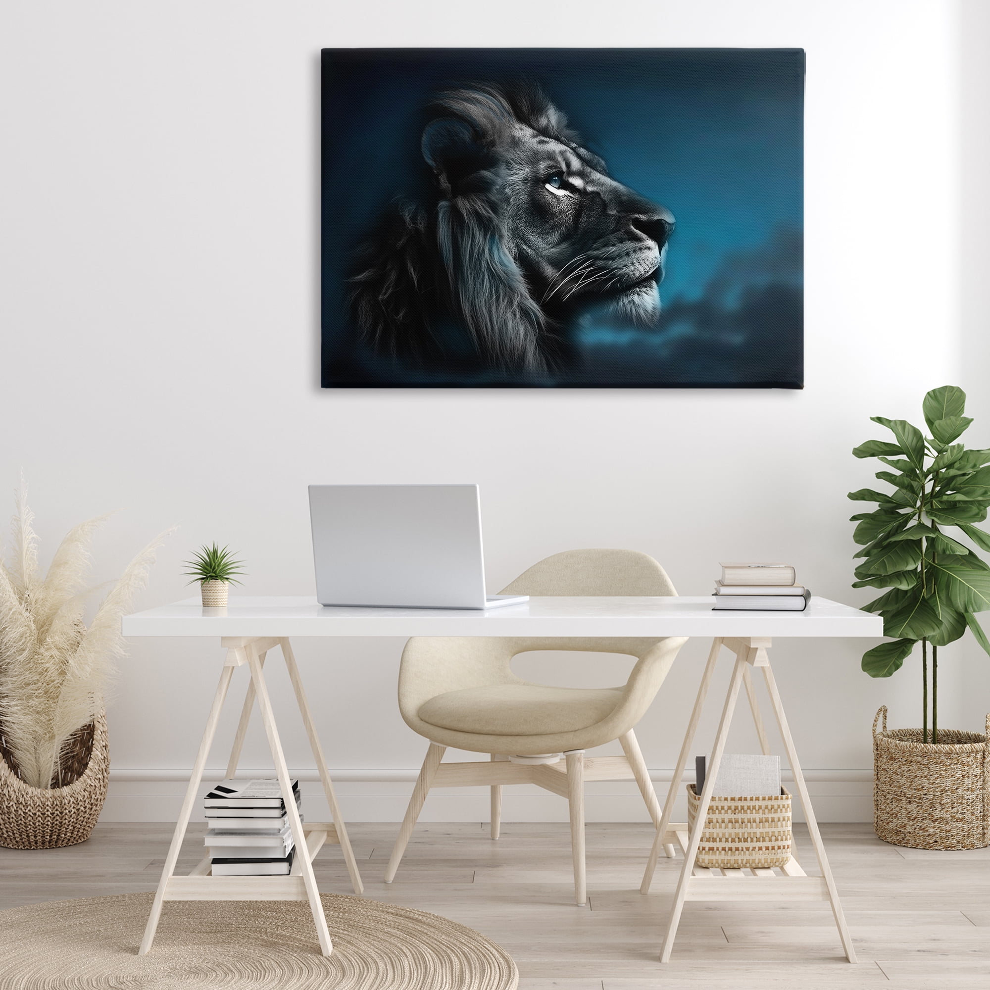 Stupell Industries Intense Gazing Lion Animals & Insects Painting Gallery Wrapped Canvas Art Print Wall Art, 45 x 30
