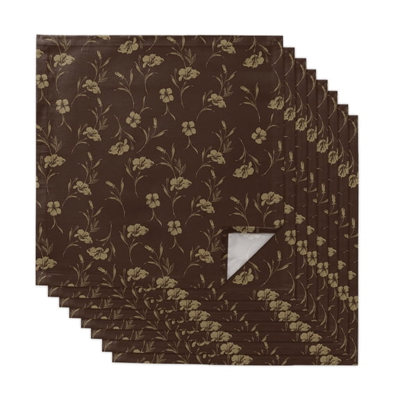 Brown Floral Cloth Napkins, Vintage Spring Botanical Flowers Washable and Reusable Dinner Napkins Set of 8, Table Napkin for Kitchen Party Birthday Wedding Hotel Housewarming 20"x20"