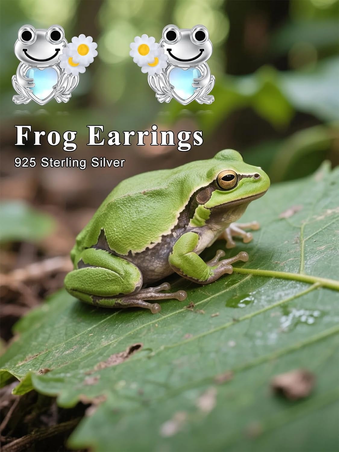 Cute Frog Stud Earrings 925 Sterling Silver Frog Moonstone Earrings Jewelry Gifts for Women