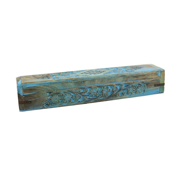 Blue Floral Hand Carved Incense Wooden Coffin Box