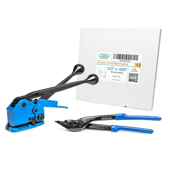 IDL Packaging PRO 1/2" x 200' Steel Strapping Kit, 1100 lbs Break Strength
